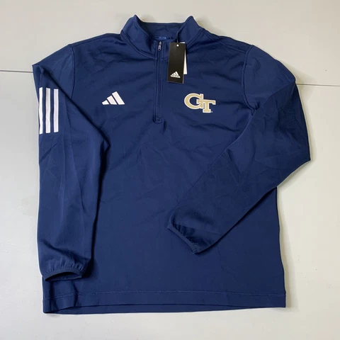 NWT Adidas Georgia Tech 1/4 Zip Sweatshirt Medium Blue NCAA Logo Stripe Sports Cover