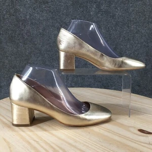 J.Crew Shoes Womens 7.5 Pump Gold Leather Slip On Casual Round Toe Block Heels - Picture 1 of 20