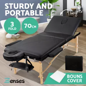 Zenses Massage Table 70cm Portable 3 Fold Wooden Beauty Waxing Therapy Bed Black - Picture 1 of 11