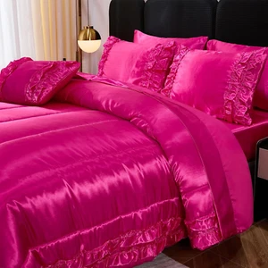 Luxury Silky Comforter Set with Sheet Set Queen 8 Pieces Hot Pink Bedding Set Si - Picture 1 of 9