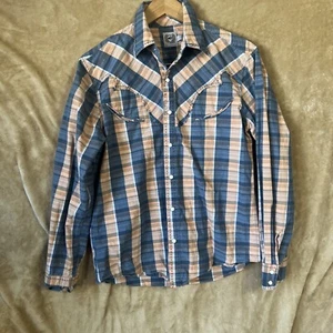 Cinch boys shirt M western snap cowboy aztec Blue Orange long sleeve rodeo ranch - Picture 1 of 4