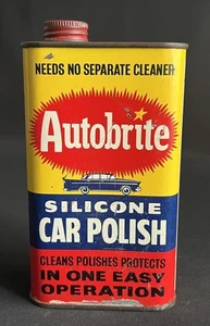 AUTOBRITE SILICONE MOTOR CAR POLISH VINTAGE CAN AUTOMOBILE PAINT WAX DISPLAY TIN - Picture 1 of 9