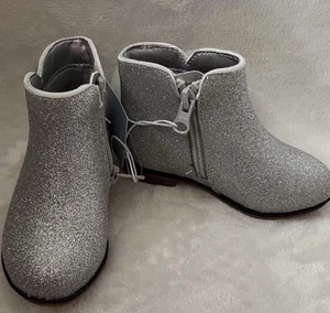 Cat & Jack Boots Toddler Girls Priya Silver Booties Shoes Glitter Zipper Size 11 - Picture 1 of 6