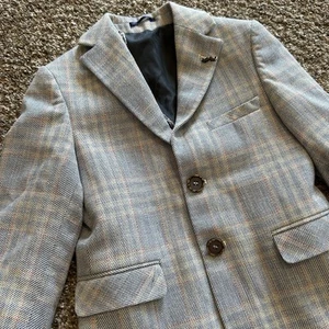 Moustache Fine Tailoring boys 5 blue plaid blazer jacket Easter linen 5Y formal - Picture 1 of 10