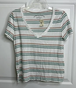 Aero Perfect Baumwolle V-Ausschnitt Shirt Damen Small The OG Tee Collection gestreift neu mit Etikett - Bild 1 von 9