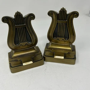 Vintage Messing Art Deco Harfe Buchstützen ~ Philadelphia Manuf Co Mid Century 5,5 Musik - Bild 1 von 7