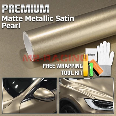Premium Matte Metallic Satin Pearl Champagne Gold Vinyl Car Wrap Sticker Decal - Image 1 of 4