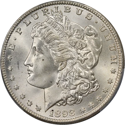 Серебряный Моргановский доллар 1898-O PCGS MS66 привлекательный для глаз красивый удар - Изображение 1 из 4