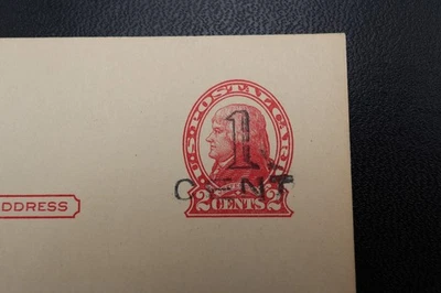 US POSTAL CARD SURCHARGED SC# UX33 MISPRINT DOUBLE STRIKE FONT VARIETY, ROUND C - Image 1 of 3