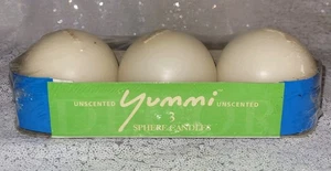 Pack Of 3 Three Yummi Brand Unscented Round Sphere Ivory Candles NEW Sealed - Picture 1 of 8