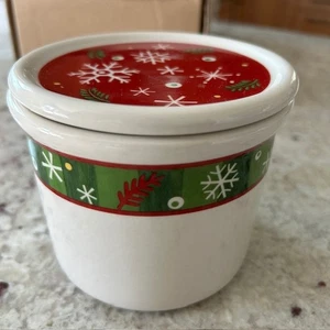 Longaberger Keramik Holiday One Pint Topf Glas Schneeflocke Weihnachten mit Deckel NEU - Bild 1 von 6