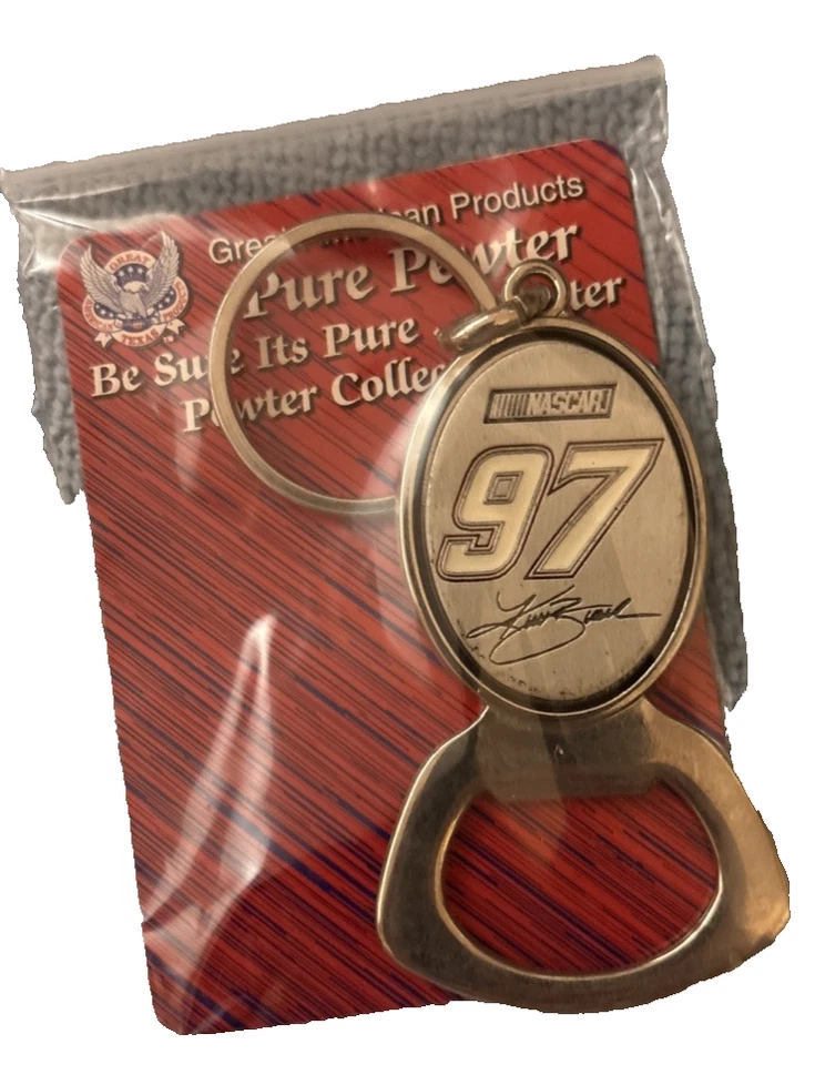 KURT BUSCH # 97 METAL BOTTLE OPENER KEYCHAIN WITH OVAL PEWTER EMBLEM ! - Image 1 of 1