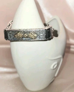 Herren Retro versilbert mit goldfarbenem Inlay massiv Gewicht Kette Gliederarmband 7,09" - Bild 1 von 10