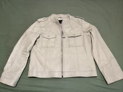 Chaqueta de moto de cuero vintage Attention para mujer talla 16 marfil bolsillos con cremallera completa Foto 1 de 4