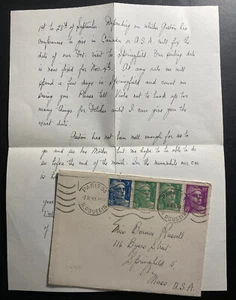 1949 Paris France Cover To Springfield MA Usa Original Letter Enclosed - Picture 1 of 4