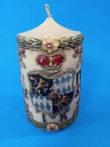 Vintage 5" Coat Of Arms Crown Candle Embellished Medieval Shield Lions - Picture 1 of 8