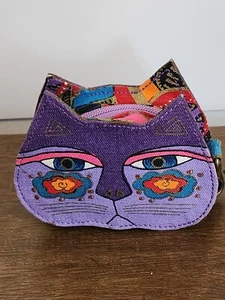 Laurel Burch Coin Purse Wallet Purple Cat Face Dimensional Canvas Zip ADORABLE - Picture 1 of 12