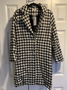 Moon River Womens Black White Pattern Pea Coat Jacket Size Small NWT New - Picture 1 of 9