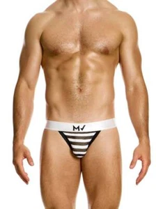 MODUS VIVENDI Striped Mesh Tanga Brief, BLack & White Stripes - Picture 1 of 4