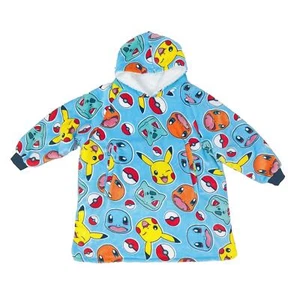 Gamer Fleece Oversized Kids Hoodie Pokemon Stickers Design Soft Blanket Hoody - Picture 1 of 7