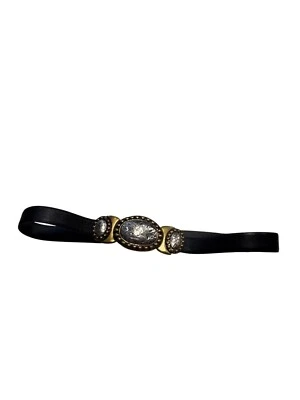 Chicos Womens Black Leather Belt W/ Two-Tone Decorative Buckle S/M SKU 6989 — 第 1/4 张图片