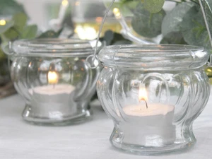 VINTAGE CLEAR BUD GLASS ETCHED TEA LIGHT CANDLE VOTIVE WEDDING DECOR CHRISTMAS - Picture 1 of 7