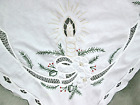 Embroidered Openwork Christmas Candle Greenery Red Berry Tablecloth German Vtg