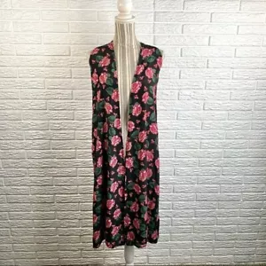 Chaleco LulaRoe Largo Floral Ligero Joy Talla Extra Pequeño Negro Rosa Verde - Imagen 1 de 7