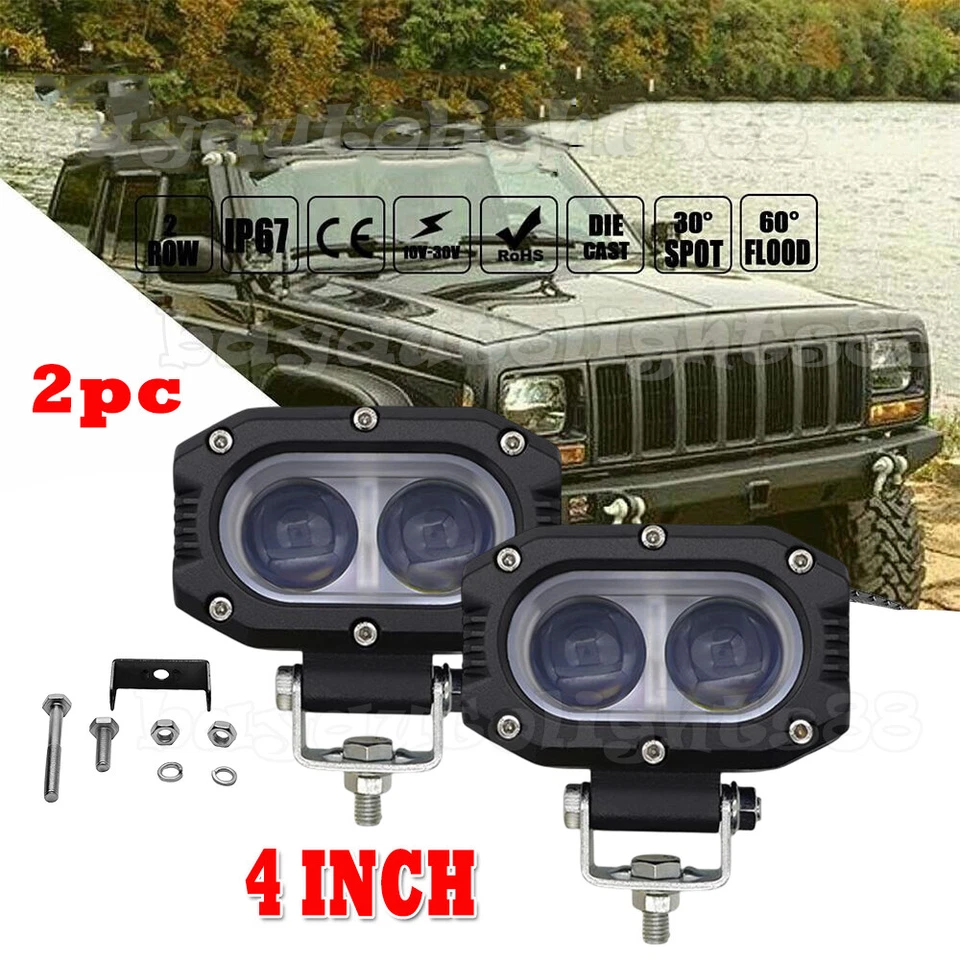 Par de cápsulas de trabajo LED de 4" para techo superior delantero Jeep Cherokee XJ todoterreno Foto 1 de 4