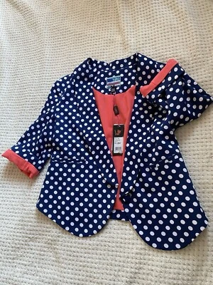 Yumi  Navy Polka Dot Lined Jacket. Size UK 10 RRP£45 - Image 1 of 4