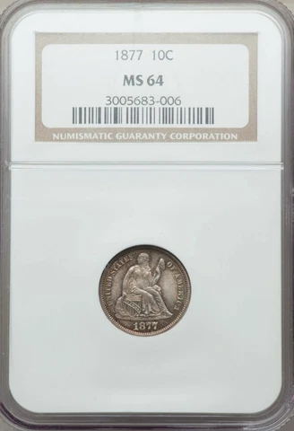 1877 Seated Dime NGC MS-64 Cover