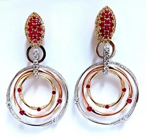 7.38ct Natural Ruby Diamond Dangle Chandelier Earrings 14 Karat Gold Omega - Picture 1 of 8