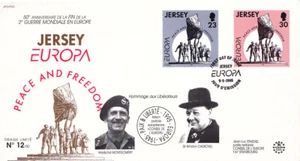 ENVELOPPE  PREMIER JOUR - JERSEY - EUROPA - PEACE AND FREEDOM -  1995. - Foto 1 di 1