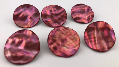 Stunning Set Of 6 Vintage Antique ? Pink Dyed MOP Pearl Shell 7/8” Shank Buttons - Image 1 of 4