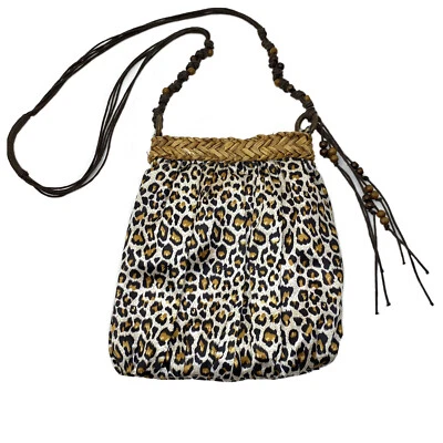  Bolso de Mano CAPPELLI Leopardo Estampado Animal Sedoso Correa de Mimbre con Cuentas Dorfman Pacific Foto 1 de 4