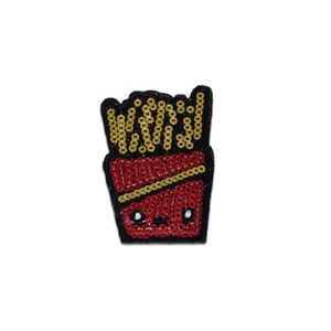 Aufnäher / Bügelbild - Tüte Pommes mit Pailletten – rot – 6,4x4,2cm - Bild 1 von 3