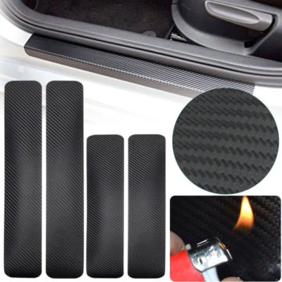 US Car Carbon Fiber Scuff Plate Door Sill Cover Panel Step Protector Guard Black - Image 1 of 4