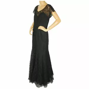 Vintage 1930s Evening Gown Black Chantilly Lace Dress Fishtail Ball Gown Sz M L - Bild 1 von 6