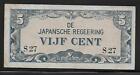 Neth. Indies Japanese Invasion Money 5 Cents 1940's S27 Block