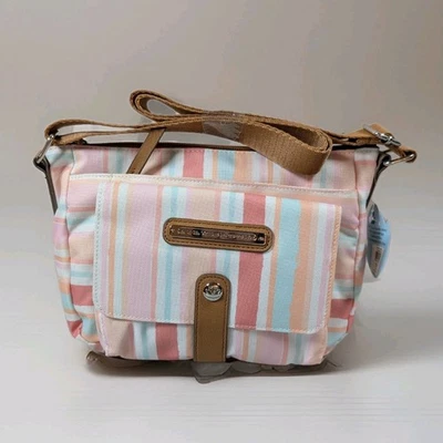 LILY BLOOM Bandolera Cristina Bolso de Mano Pintado Rayas Ecológico Reciclado Rosa Foto 1 de 4