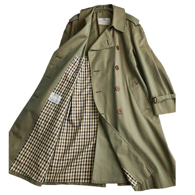 Gabardina Aquascutum Aqua5 Club Check Hecha en el Reino Unido XL Caqui Vintage Repelente al Agua Foto 1 de 4