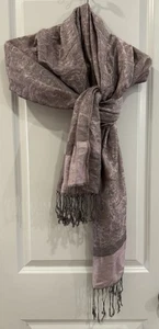 Vintage Pashmina Cashmere Wool, Silk Paisley Fringe Wrap Scarf Romantic - Picture 1 of 5