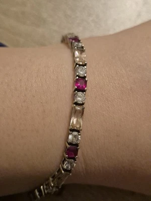 Sterling Silver Simulated Diamond Ruby Tennis Bracelet - Image 1 of 4