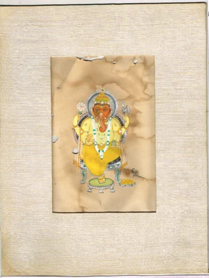 Pintura hecha a mano del dios hindú Ganesha arte religioso sobre papel 7x9,5 pulgadas Foto 1 de 4