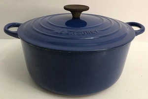 Le Creuset #24 France Enameled Cast Iron Round Blue Dutch Oven with Lid *READ* - Picture 1 of 23