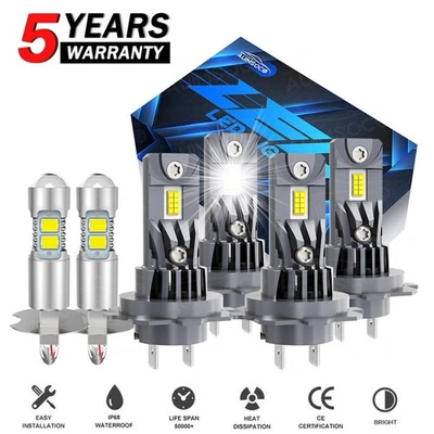 For 1999 2000 2001 2002 2003 2004 Audi A6 LED Headlight Hi&Low Bulbs + Fog Light - Imagem 1 de 4