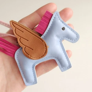 Horse Pegasus Bag Ornament Faux Leather Blue 3"x4" Symbol 2026 Handmade - Picture 1 of 6