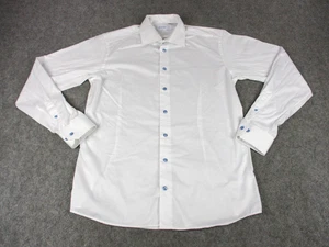 Eton Shirt Mens 17.5 Slim White Dress Spread Collar Blue Buttons Long Sleeve - Picture 1 of 10
