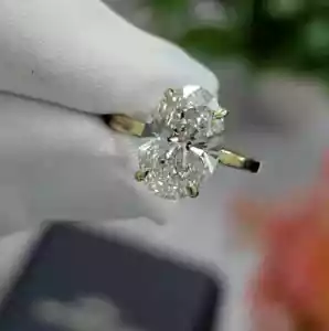 Anello di Fidanzamento Certificato IGI 3Ct Taglio Ovale Diamante Coltivato in Laboratorio Oro Giallo 14K - Foto 1 di 6