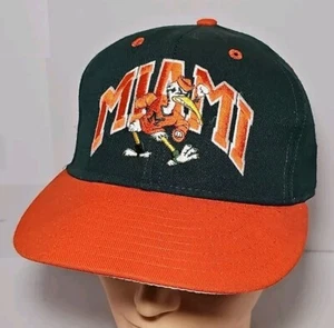 VTG Miami Hurricanes Hat Cap Fitted Adult Size 7 3/8 Green USA Made Big East 90s - Picture 1 of 9